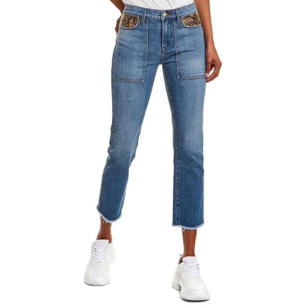 Nwot Frame Le High Straight Python-Print Leather … - image 1